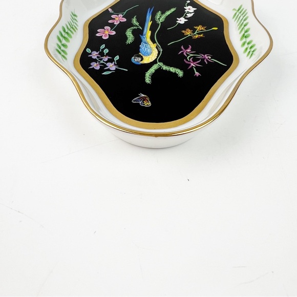 Lynn Chase 80's Safari Jaguar Jungle Exotic Bird Leaf Trinket Dish Black Gold - Picture 3 of 11